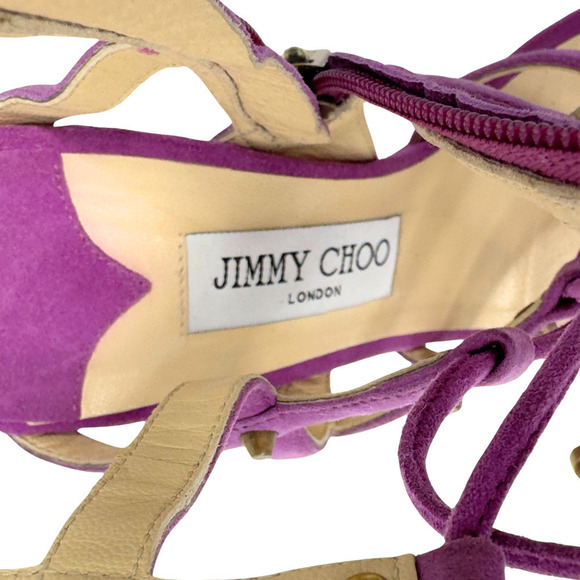 Jimmy Choo Lavender Suede Stud Gladiator Meddle Caged Heels Sandals EU 37.5 - Picture 6 of 11